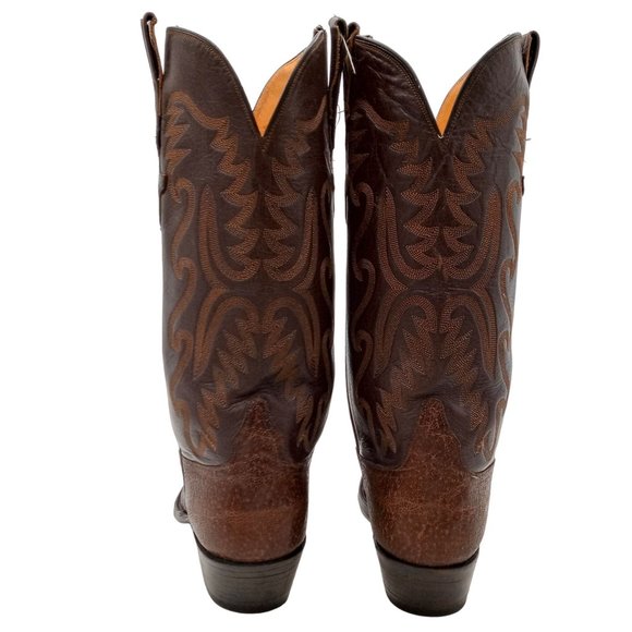 Vintage Lucchese Cowboy Boots Brown Exotic Leather Mens 8.5 D Custom Western